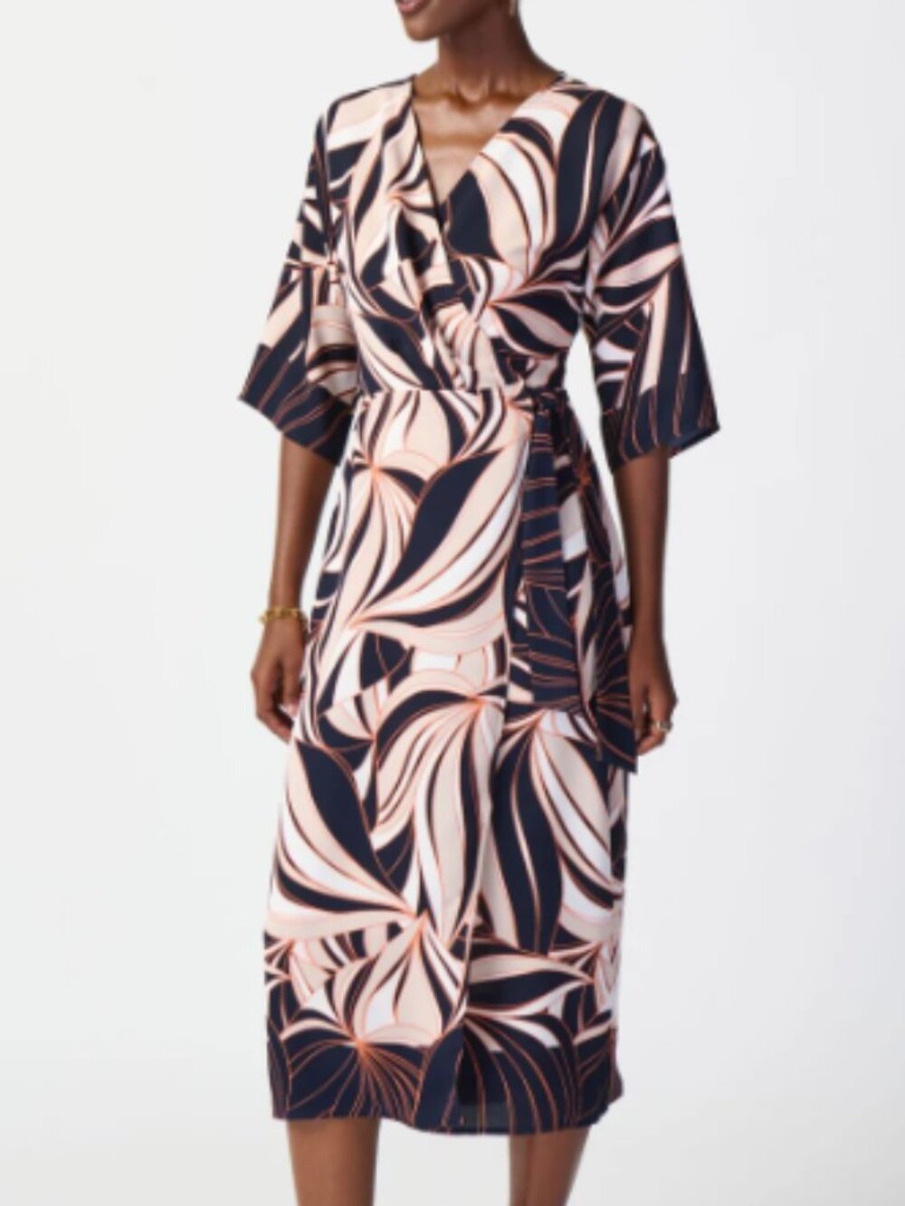 NWT! Joseph Ribkoff Midnight Blue/Multi Tropical Print Wrap Dress Size 10 $270